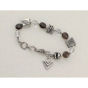 Vintage Silpada Smoky, Brown Quartz and Silver Beaded Bracelet